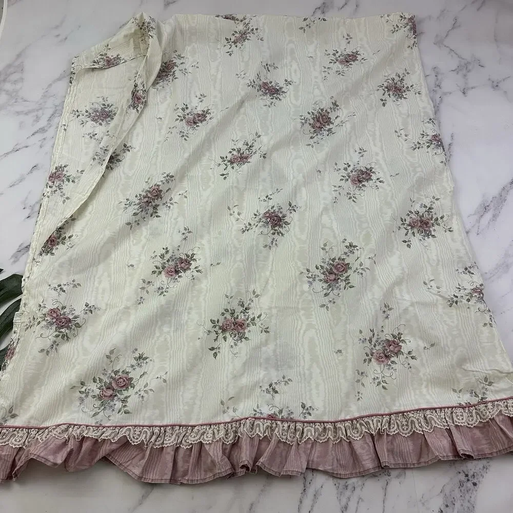 JC Penny Vintage 90s Bed Sheet Set Full Double Cream Purple Ruffles Lace Floral